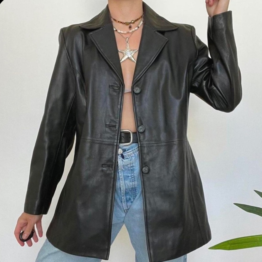 Valerie Stevens Classic Black Leather Jacket blazer